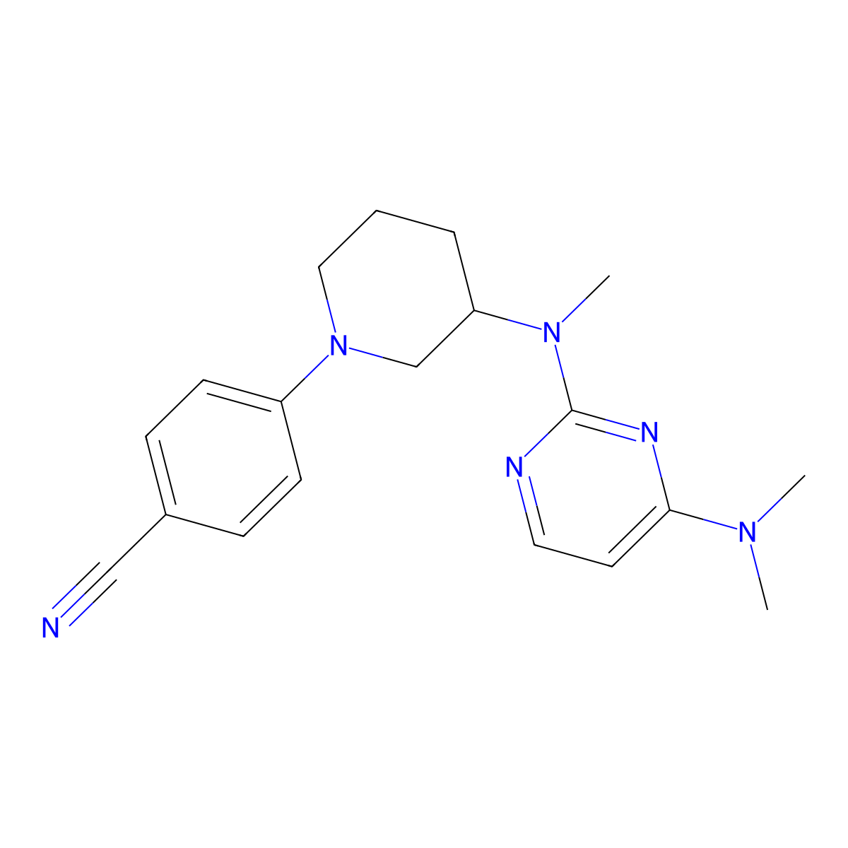 4-(3-{[4-(Dimethylamino)pyrimidin-2-yl](methyl)amino}piperidin-1-yl)benzonitrile molecular structure, CAS 3054608-17-9