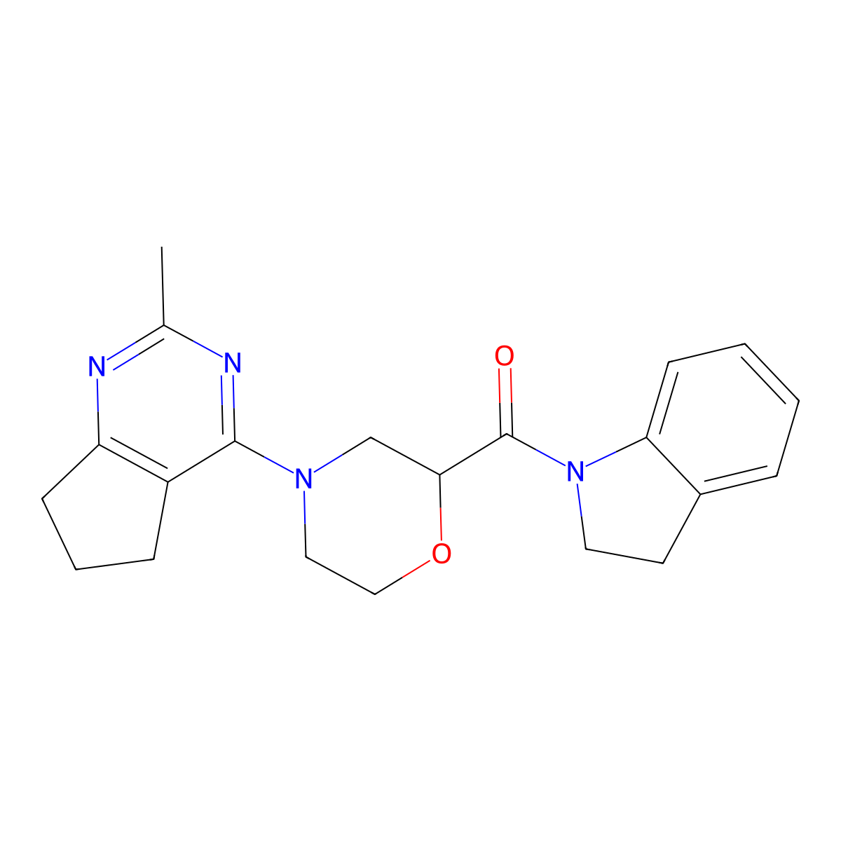 1-(4-{2-methyl-5H,6H,7H-cyclopenta[d]pyrimidin-4-yl}morpholine-2-carbonyl)-2,3-dihydro-1H-indole molecular structure, CAS 3054608-19-1