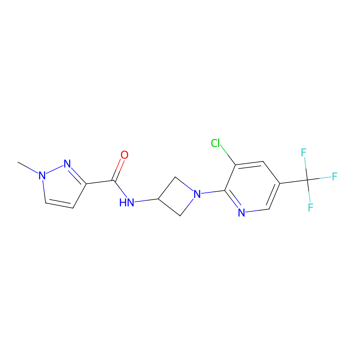 N-{1-[3-chloro-5-(trifluoromethyl)pyridin-2-yl]azetidin-3-yl}-1-methyl-1H-pyrazole-3-carboxamide molecular structure, CAS 3054608-20-4