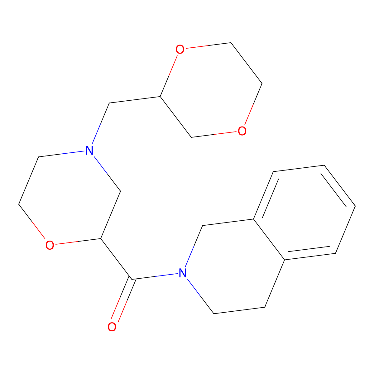 2-{4-[(1,4-Dioxan-2-yl)methyl]morpholine-2-carbonyl}-1,2,3,4-tetrahydroisoquinoline molecular structure, CAS 3054608-29-3