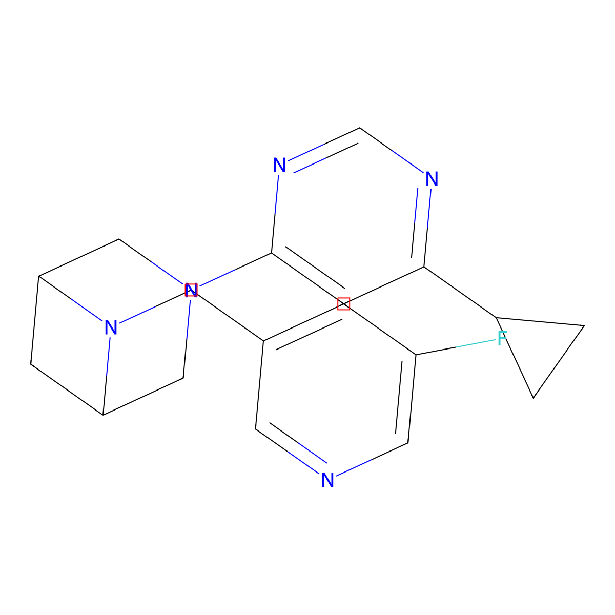 3-(6-Cyclopropylpyrimidin-4-yl)-6-[(5-fluoropyridin-3-yl)methyl]-3,6-diazabicyclo[3.1.1]heptane molecular structure, CAS 3054608-31-7