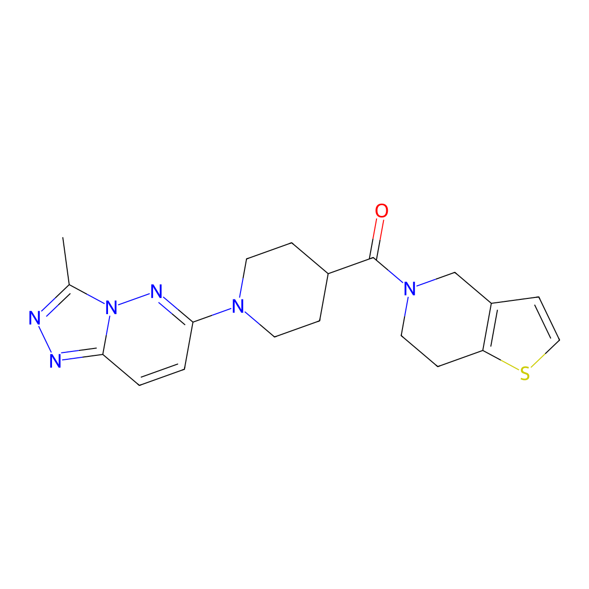 1-{3-methyl-[1,2,4]triazolo[4,3-b]pyridazin-6-yl}-4-{4H,5H,6H,7H-thieno[3,2-c]pyridine-5-carbonyl}piperidine molecular structure, CAS 3054608-32-8