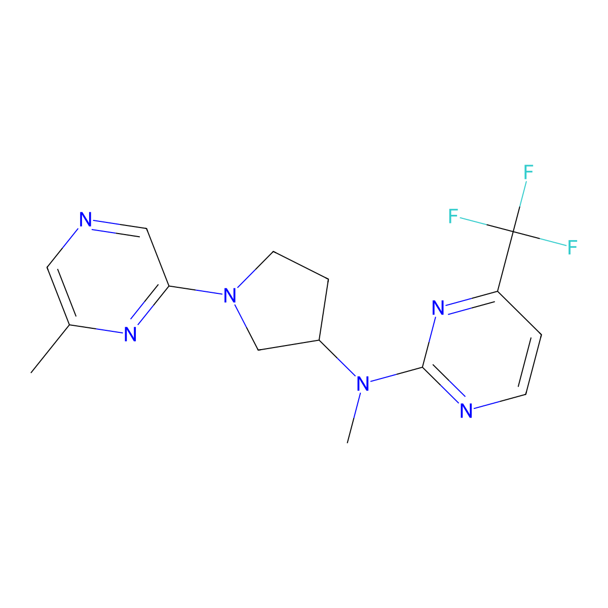 N-methyl-N-[1-(6-methylpyrazin-2-yl)pyrrolidin-3-yl]-4-(trifluoromethyl)pyrimidin-2-amine molecular structure, CAS 3054608-35-1