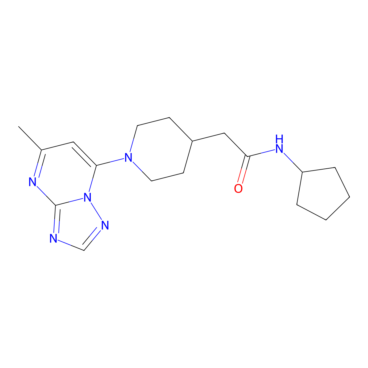 N-cyclopentyl-2-(1-{5-methyl-[1,2,4]triazolo[1,5-a]pyrimidin-7-yl}piperidin-4-yl)acetamide molecular structure, CAS 3054608-37-3