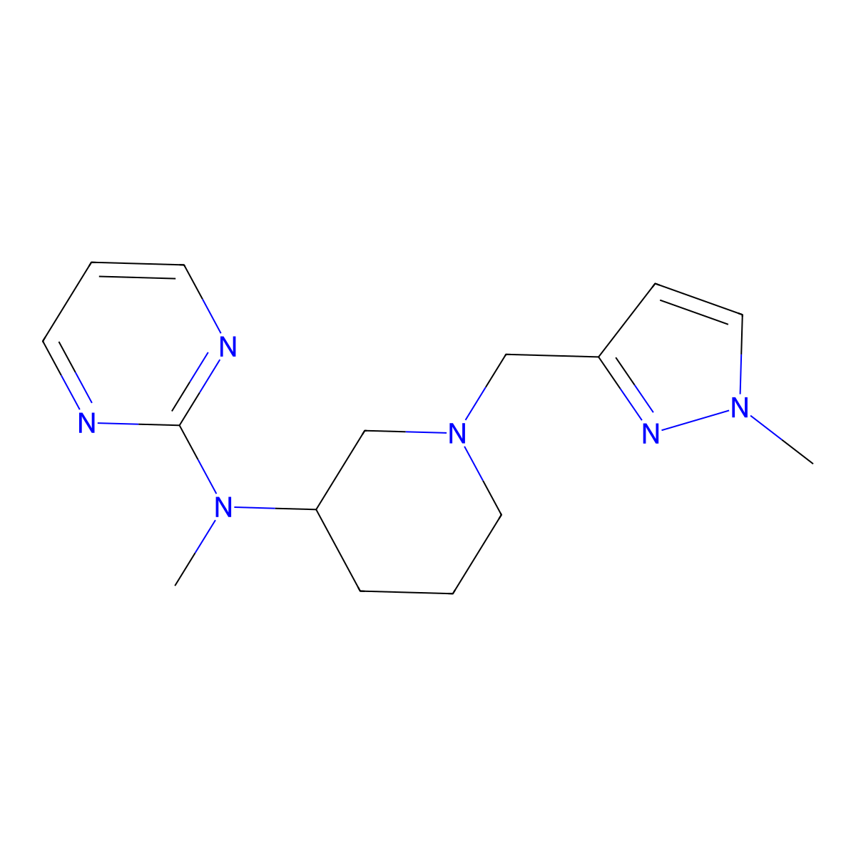 N-methyl-N-{1-[(1-methyl-1H-pyrazol-3-yl)methyl]piperidin-3-yl}pyrimidin-2-amine molecular structure, CAS 3054608-45-3