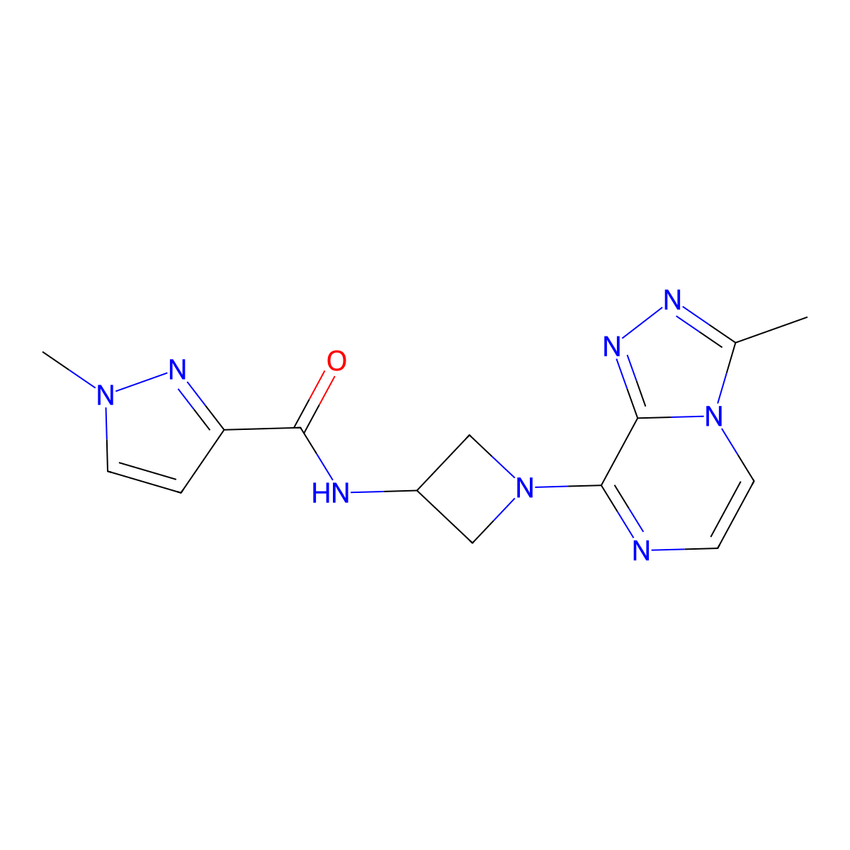 1-methyl-N-(1-{3-methyl-[1,2,4]triazolo[4,3-a]pyrazin-8-yl}azetidin-3-yl)-1H-pyrazole-3-carboxamide molecular structure, CAS 3054608-49-7