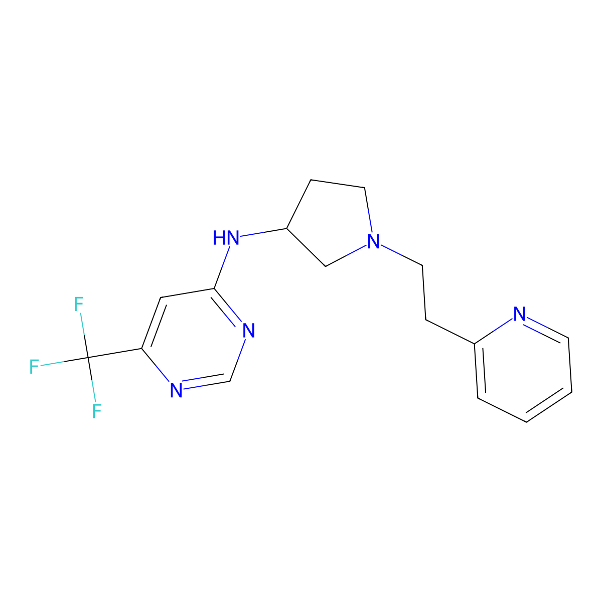 N-{1-[2-(pyridin-2-yl)ethyl]pyrrolidin-3-yl}-6-(trifluoromethyl)pyrimidin-4-amine molecular structure, CAS 3054608-54-4