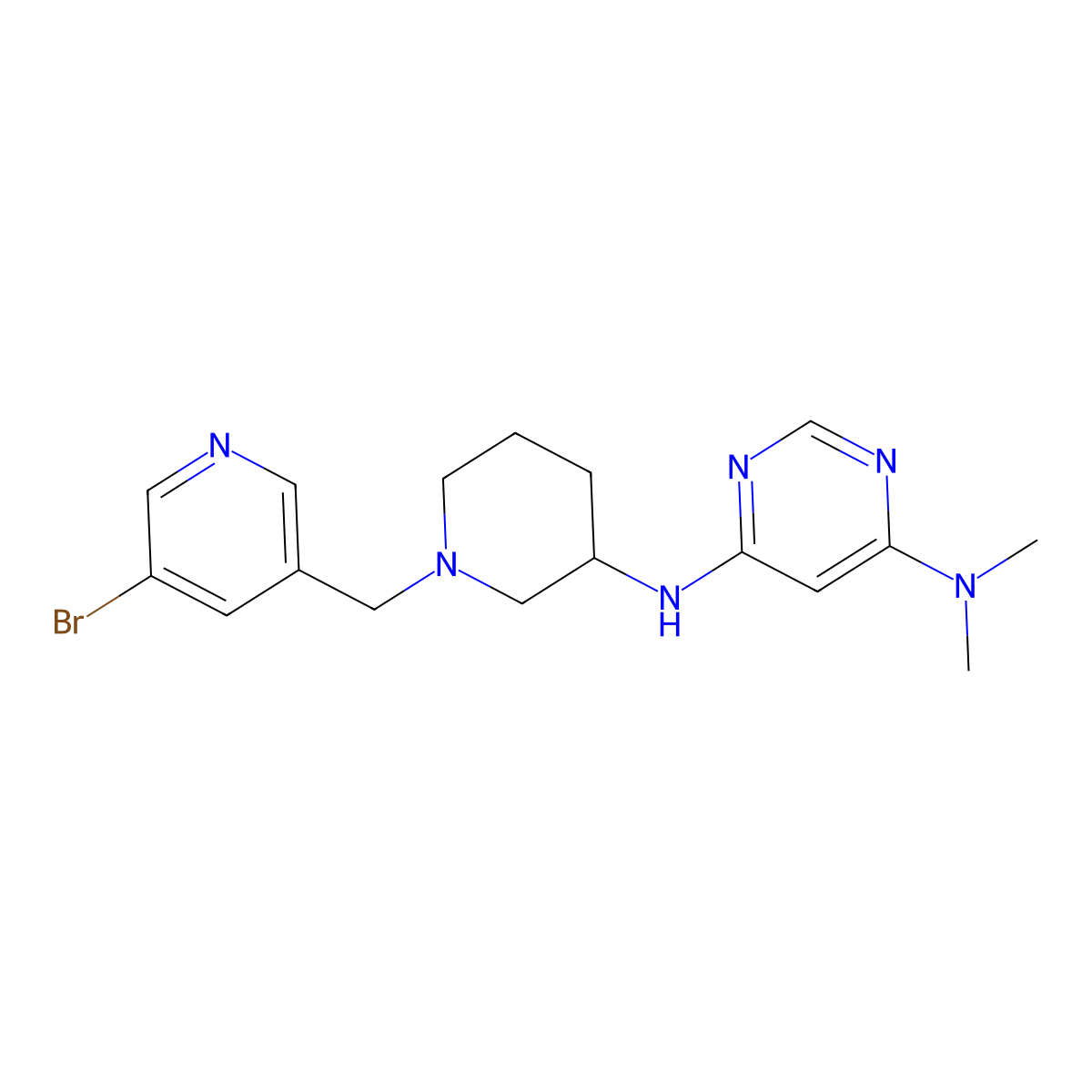 N6-{1-[(5-bromopyridin-3-yl)methyl]piperidin-3-yl}-N4,N4-dimethylpyrimidine-4,6-diamine molecular structure, CAS 3054608-58-8