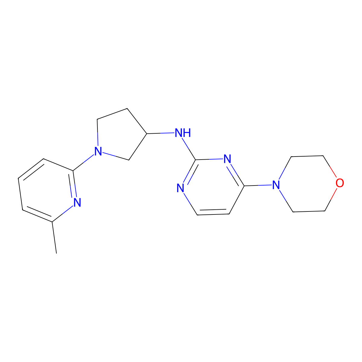 N-[1-(6-methylpyridin-2-yl)pyrrolidin-3-yl]-4-(morpholin-4-yl)pyrimidin-2-amine molecular structure, CAS 3054608-59-9
