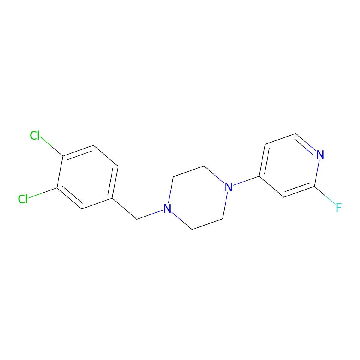 1-[(3,4-Dichlorophenyl)methyl]-4-(2-fluoropyridin-4-yl)piperazine molecular structure, CAS 3054608-62-4