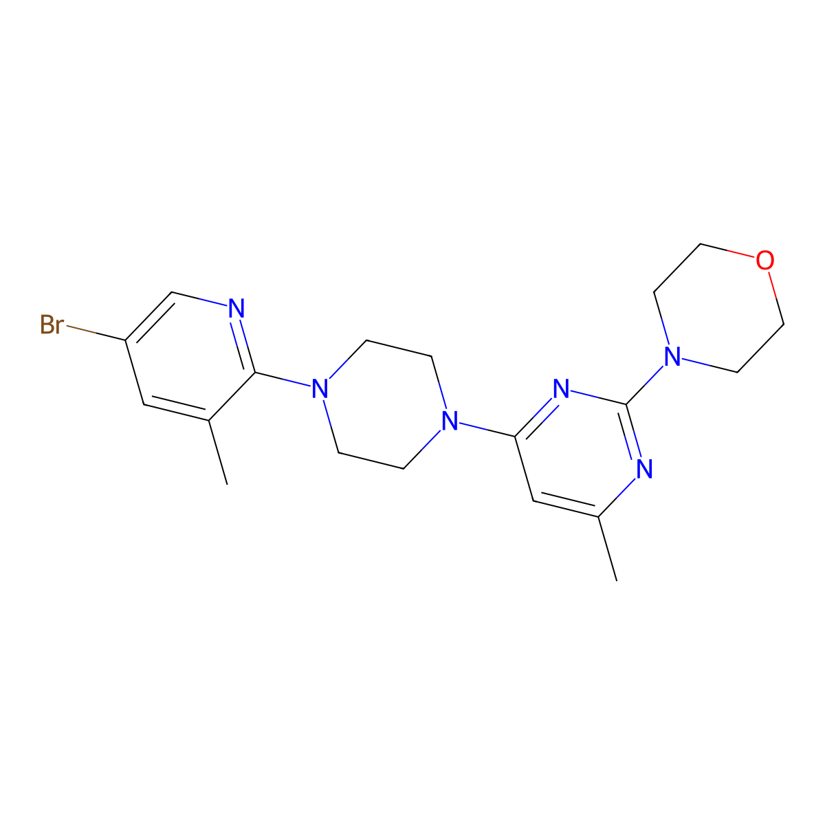 4-{4-[4-(5-Bromo-3-methylpyridin-2-yl)piperazin-1-yl]-6-methylpyrimidin-2-yl}morpholine molecular structure, CAS 3054608-75-9