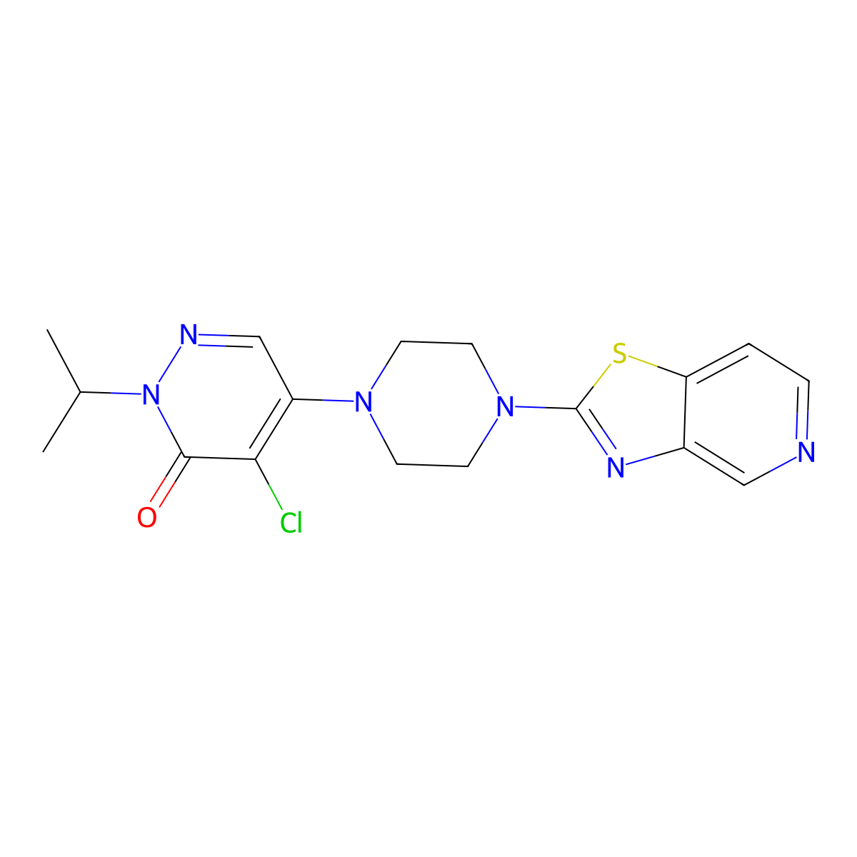 4-Chloro-2-(propan-2-yl)-5-(4-{[1,3]thiazolo[4,5-c]pyridin-2-yl}piperazin-1-yl)-2,3-dihydropyridazin-3-one molecular structure, CAS 3054608-78-2