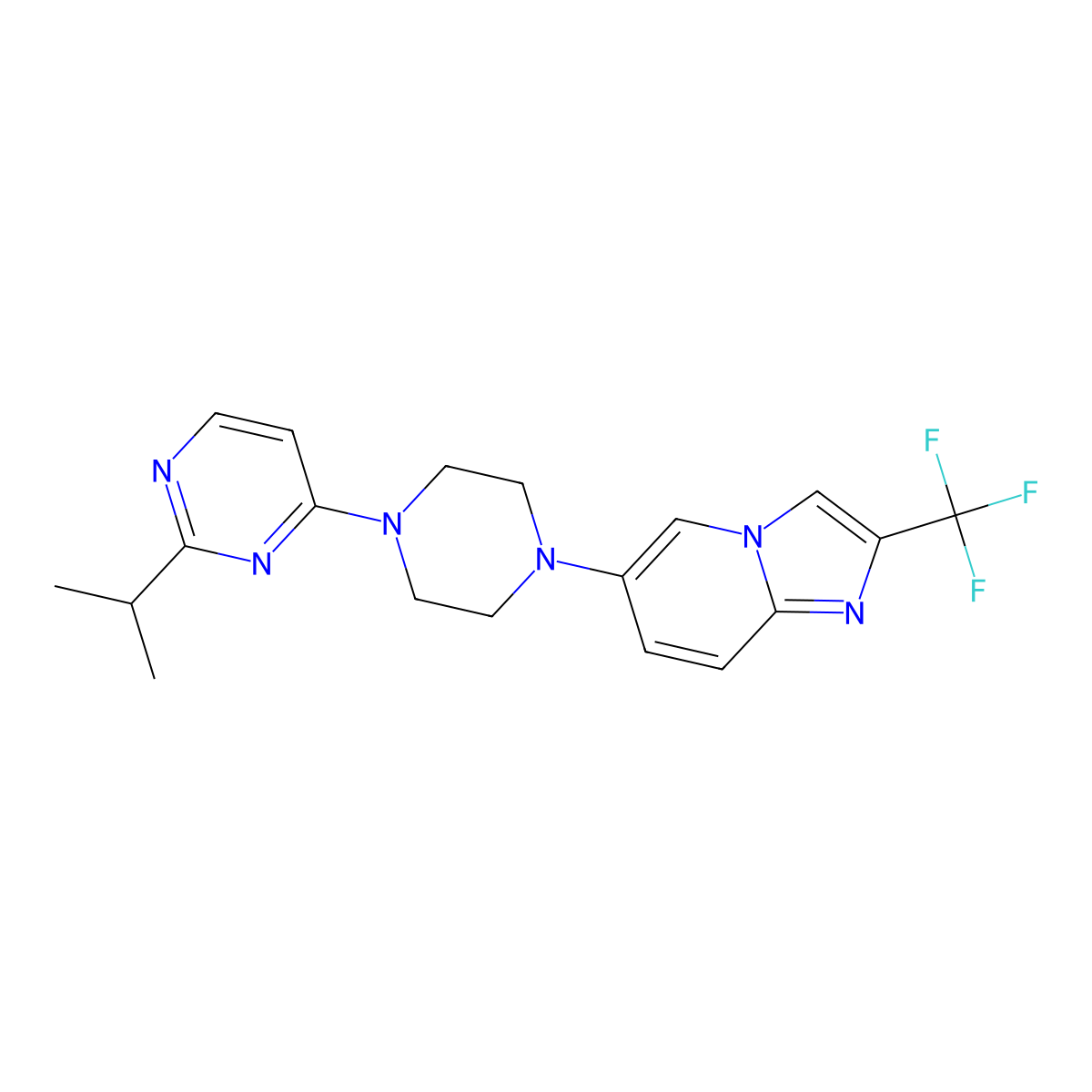 2-(Propan-2-yl)-4-{4-[2-(trifluoromethyl)imidazo[1,2-a]pyridin-6-yl]piperazin-1-yl}pyrimidine molecular structure, CAS 3054608-82-8