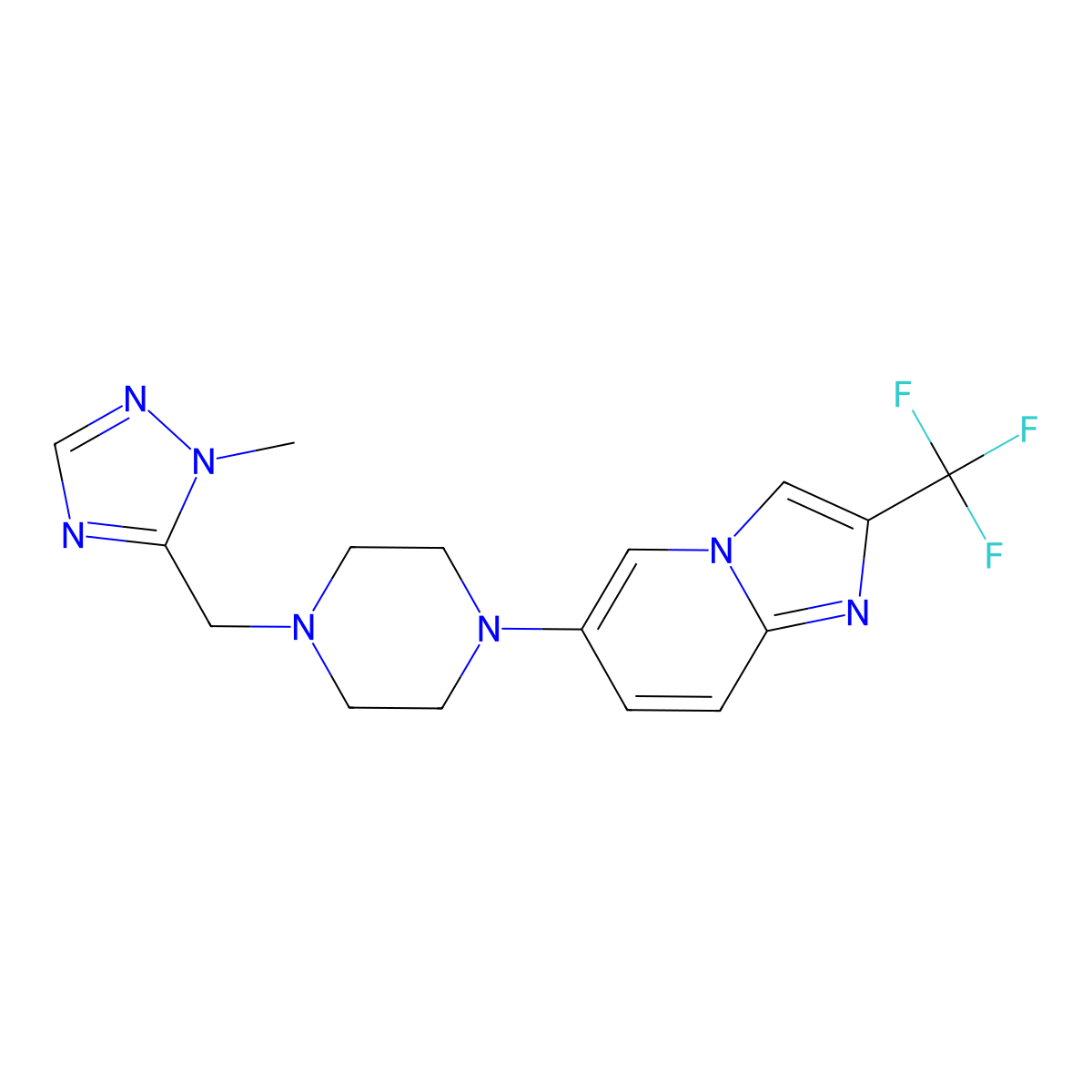 1-[(1-methyl-1H-1,2,4-triazol-5-yl)methyl]-4-[2-(trifluoromethyl)imidazo[1,2-a]pyridin-6-yl]piperazine molecular structure, CAS 3054608-86-2