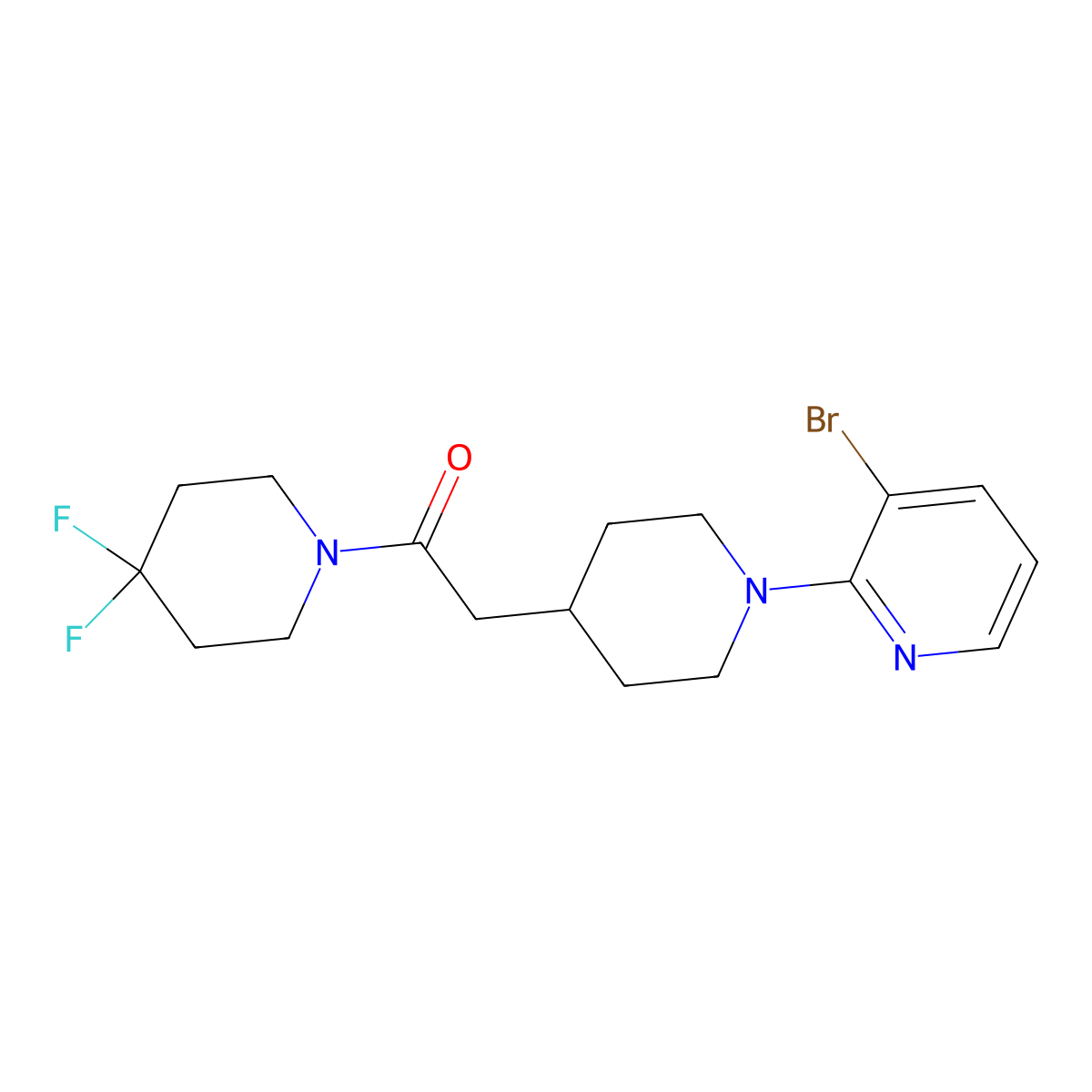 2-[1-(3-Bromopyridin-2-yl)piperidin-4-yl]-1-(4,4-difluoropiperidin-1-yl)ethan-1-one molecular structure, CAS 3054608-92-0