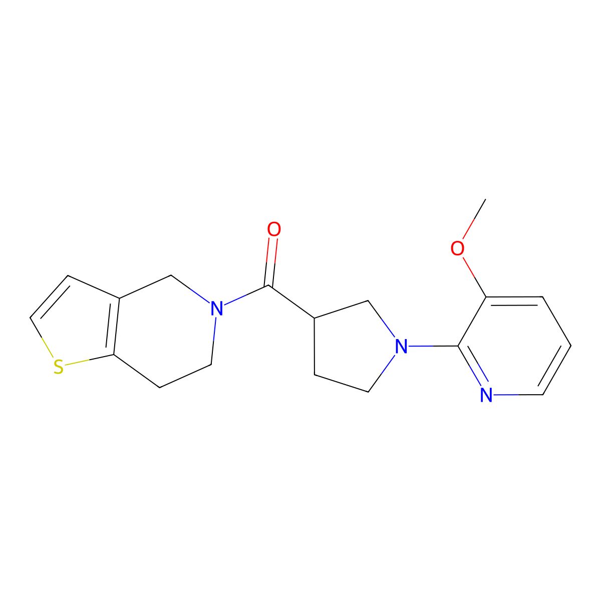 3-methoxy-2-(3-{4H,5H,6H,7H-thieno[3,2-c]pyridine-5-carbonyl}pyrrolidin-1-yl)pyridine molecular structure, CAS 3054608-95-3