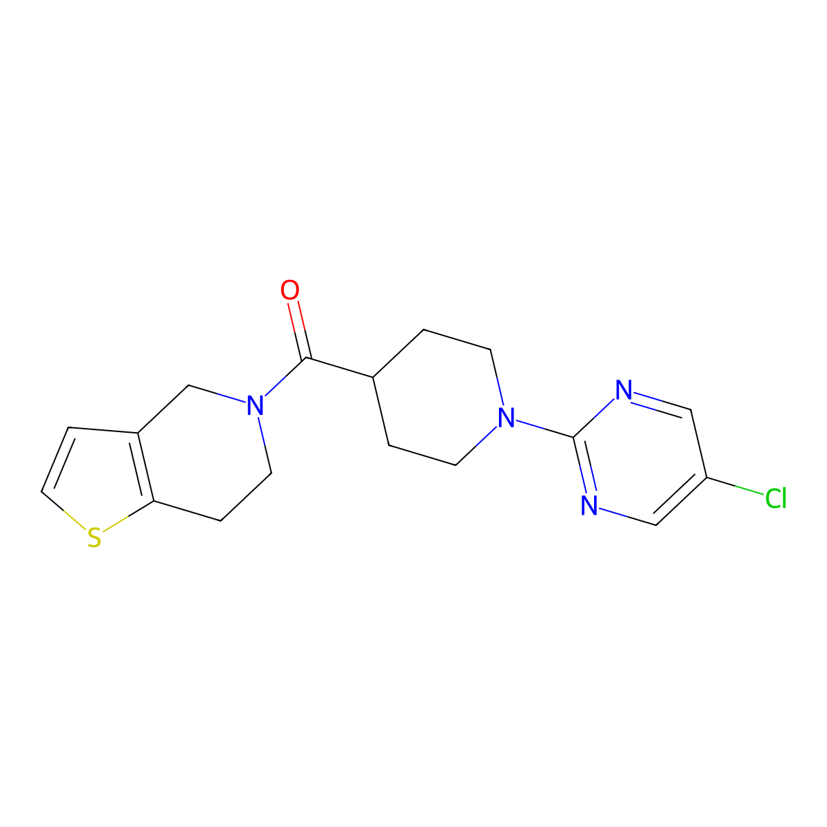 5-chloro-2-(4-{4H,5H,6H,7H-thieno[3,2-c]pyridine-5-carbonyl}piperidin-1-yl)pyrimidine molecular structure, CAS 3054609-01-4