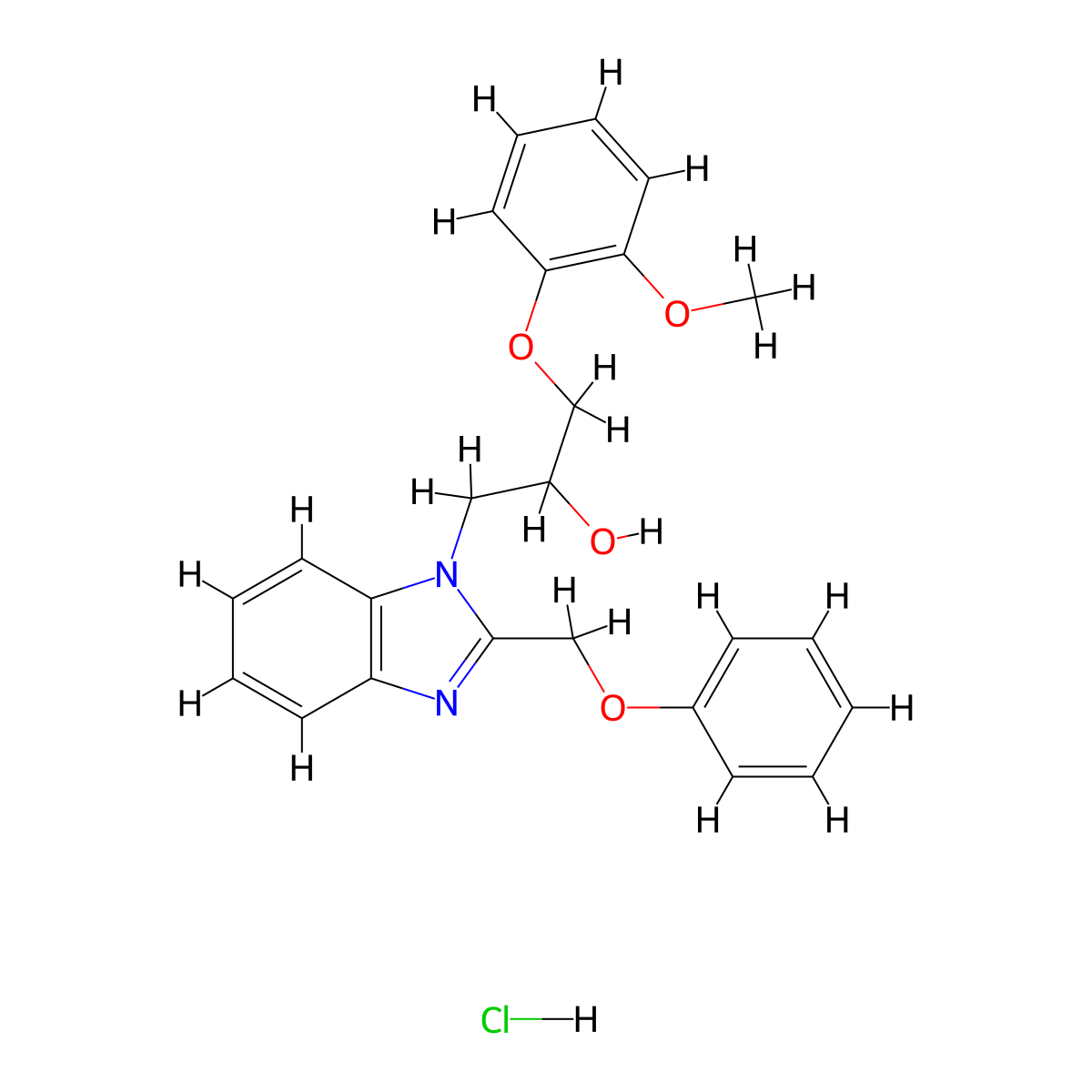 1-(2-Methoxyphenoxy)-3-[2-(phenoxymethyl)benzimidazol-1-yl]propan-2-ol;hydrochloride molecular structure, CAS 3054609-03-6