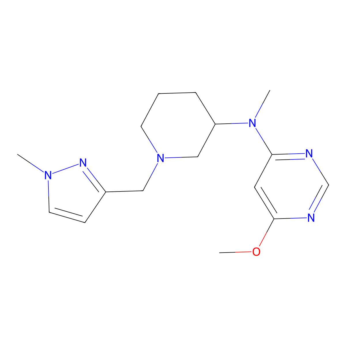 6-methoxy-N-methyl-N-{1-[(1-methyl-1H-pyrazol-3-yl)methyl]piperidin-3-yl}pyrimidin-4-amine molecular structure, CAS 3054609-04-7