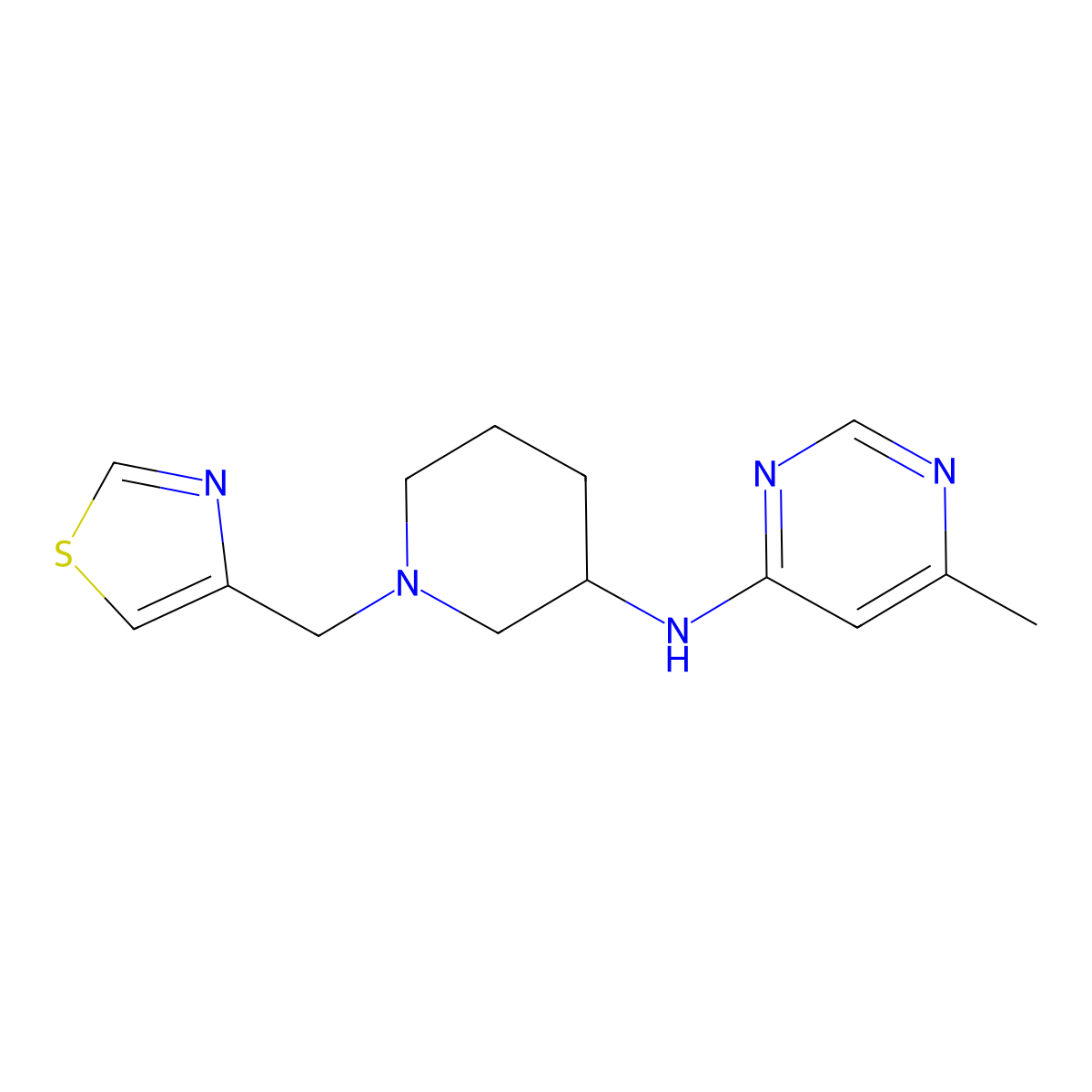 6-methyl-N-{1-[(1,3-thiazol-4-yl)methyl]piperidin-3-yl}pyrimidin-4-amine molecular structure, CAS 3054609-10-5