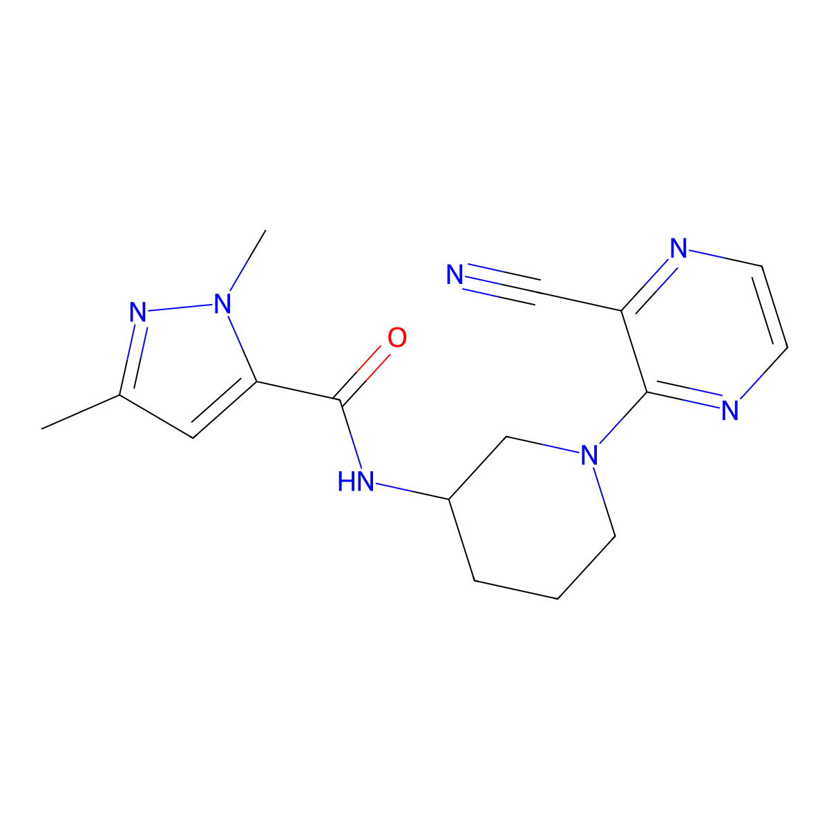 N-[1-(3-cyanopyrazin-2-yl)piperidin-3-yl]-1,3-dimethyl-1H-pyrazole-5-carboxamide molecular structure, CAS 3054609-21-8