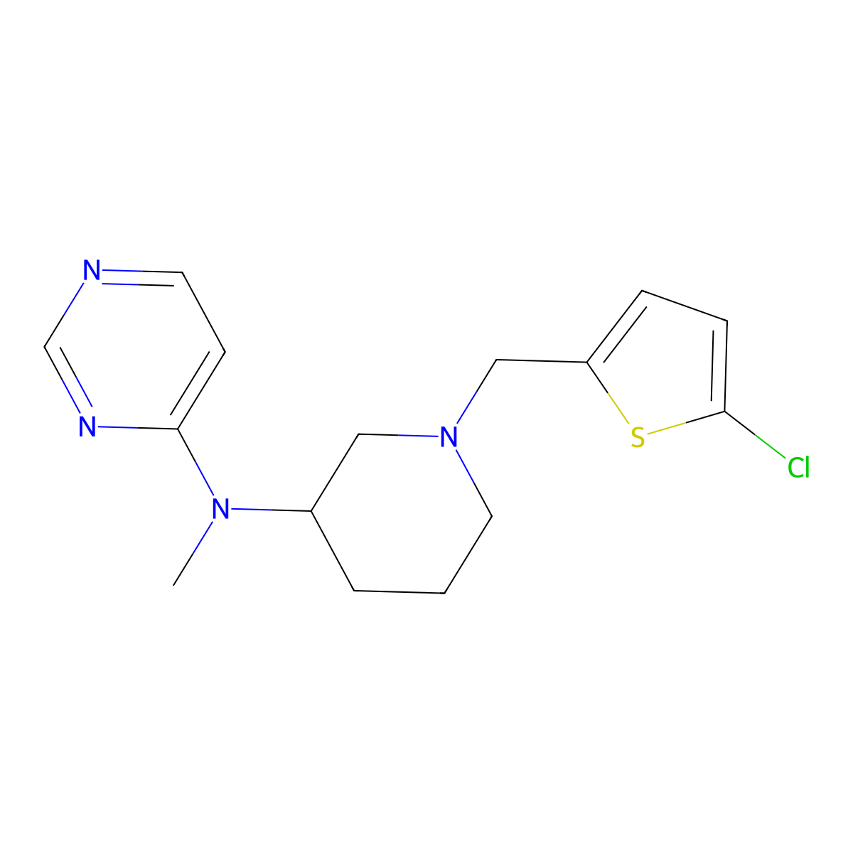 N-{1-[(5-chlorothiophen-2-yl)methyl]piperidin-3-yl}-N-methylpyrimidin-4-amine molecular structure, CAS 3054609-31-0