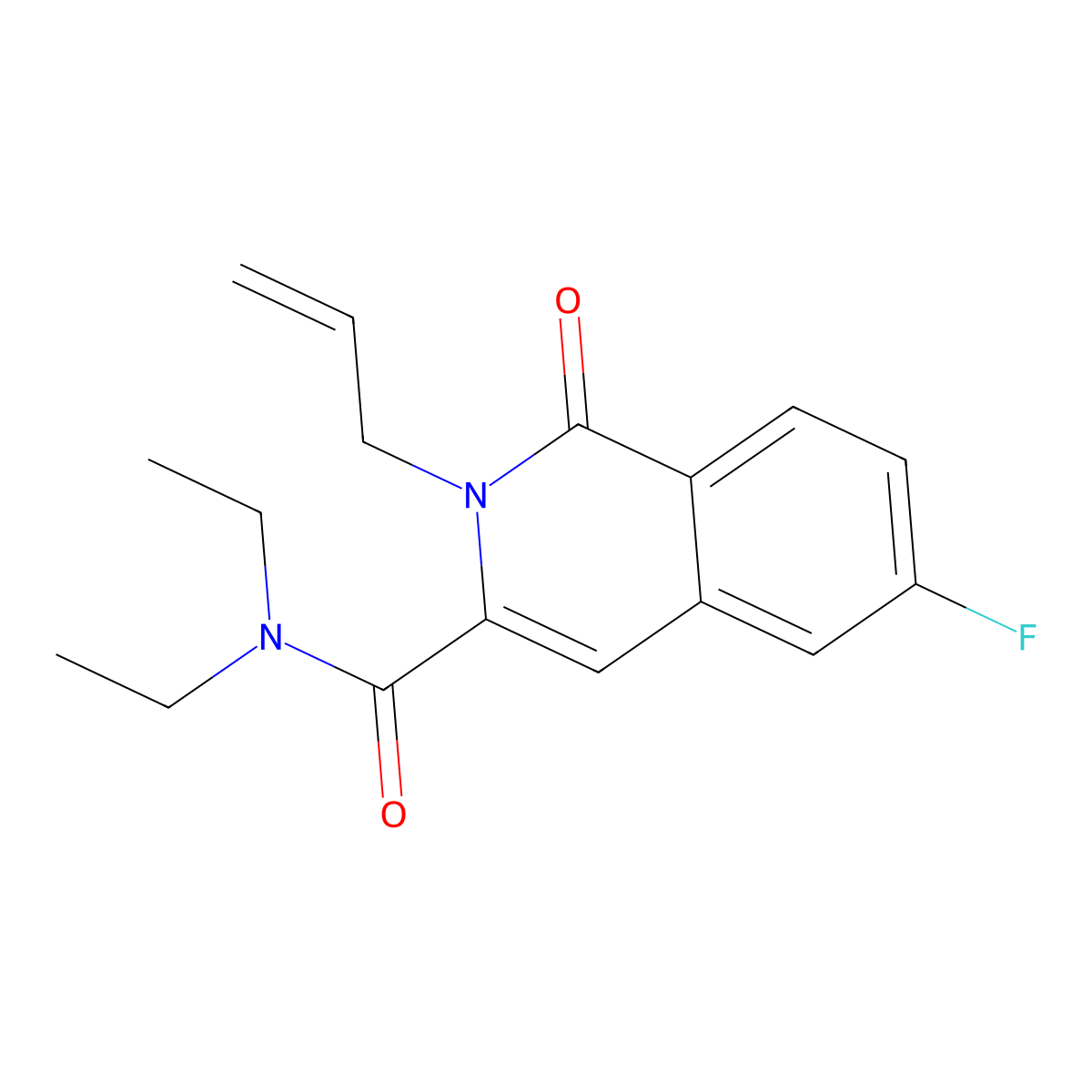 N,N-diethyl-6-fluoro-1-oxo-2-(prop-2-en-1-yl)-1,2-dihydroisoquinoline-3-carboxamide molecular structure, CAS 3054609-36-5