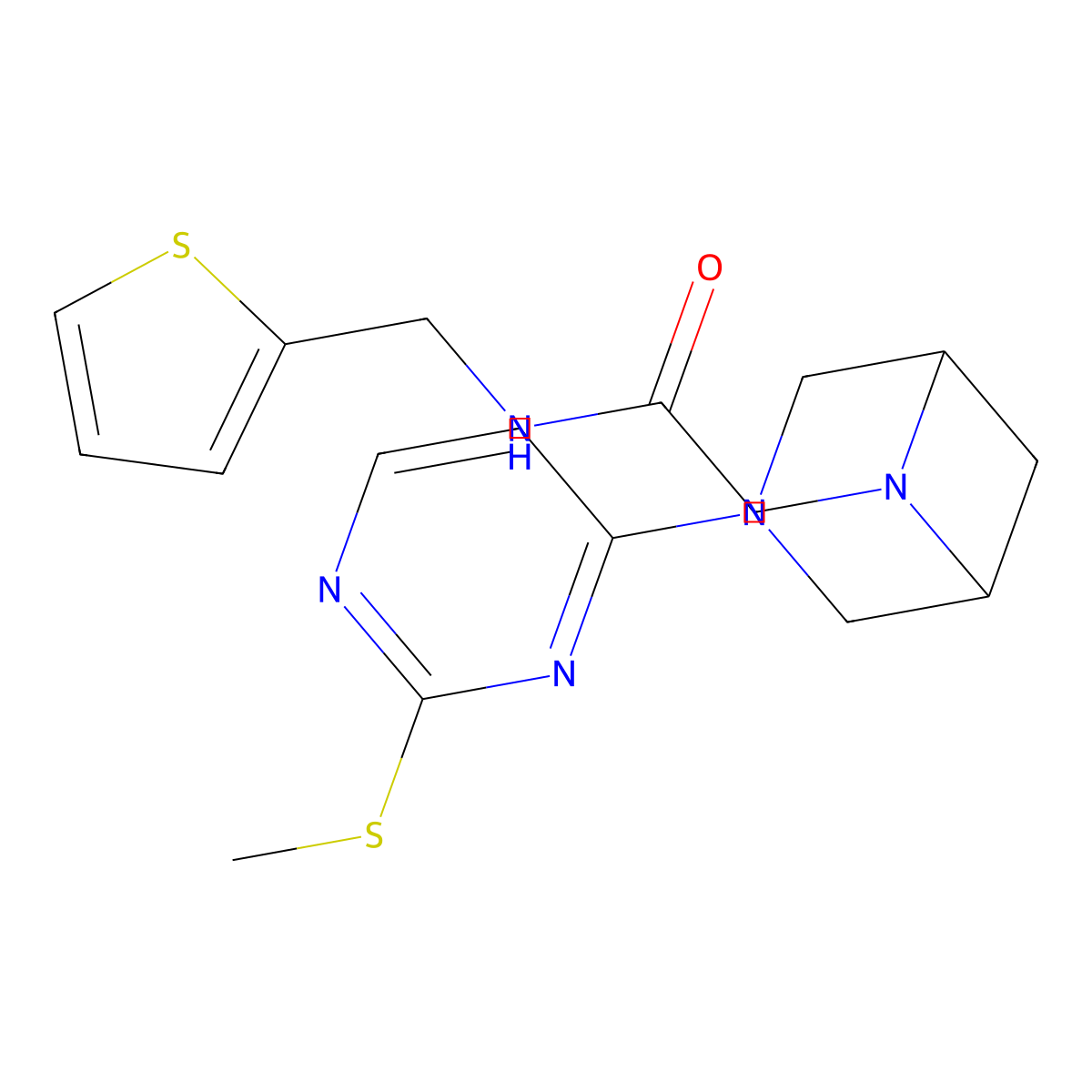 2-{3-[2-(methylsulfanyl)pyrimidin-4-yl]-3,6-diazabicyclo[3.1.1]heptan-6-yl}-N-[(thiophen-2-yl)methyl]acetamide molecular structure, CAS 3054609-37-6