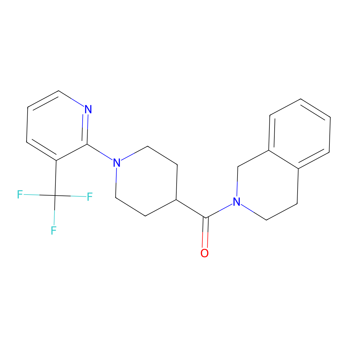 2-{1-[3-(Trifluoromethyl)pyridin-2-yl]piperidine-4-carbonyl}-1,2,3,4-tetrahydroisoquinoline molecular structure, CAS 3054609-45-6