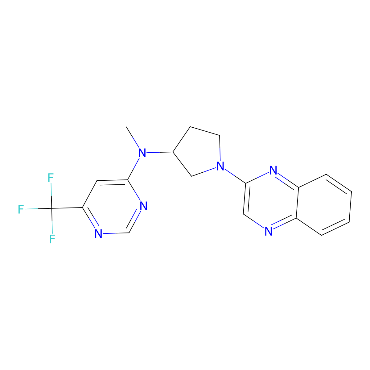 N-methyl-N-[1-(quinoxalin-2-yl)pyrrolidin-3-yl]-6-(trifluoromethyl)pyrimidin-4-amine molecular structure, CAS 3054609-48-9
