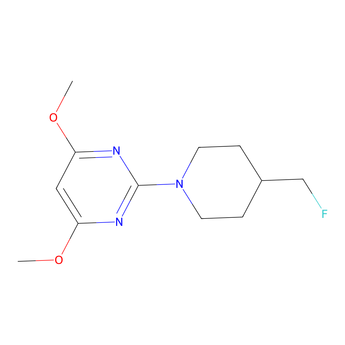 2-[4-(Fluoromethyl)piperidin-1-yl]-4,6-dimethoxypyrimidine molecular structure, CAS 3054609-49-0