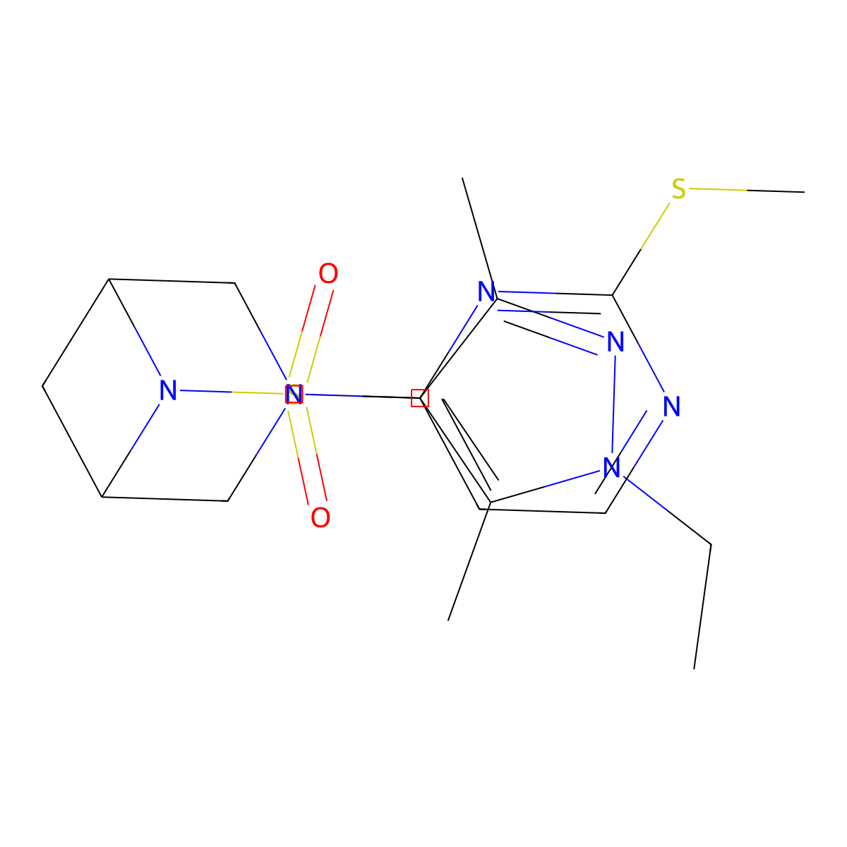 6-[(1-ethyl-3,5-dimethyl-1H-pyrazol-4-yl)sulfonyl]-3-[2-(methylsulfanyl)pyrimidin-4-yl]-3,6-diazabicyclo[3.1.1]heptane molecular structure, CAS 3054609-53-6