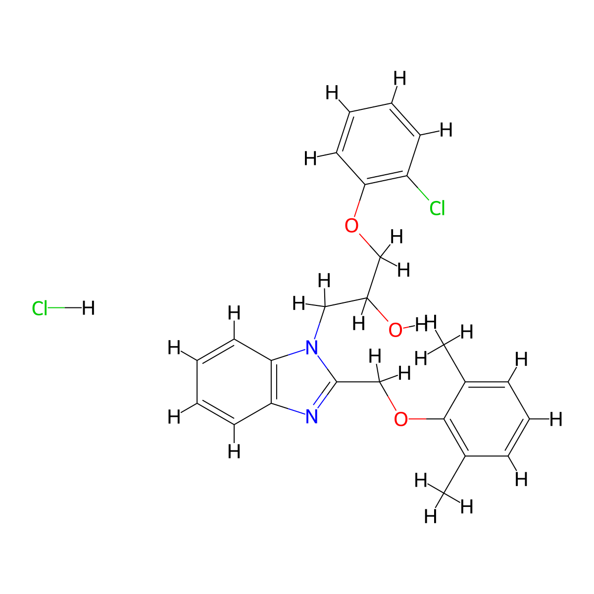 1-(2-chlorophenoxy)-3-{2-[(2,6-dimethylphenoxy)methyl]-1H-1,3-benzodiazol-1-yl}propan-2-ol hydrochloride molecular structure, CAS 3054609-55-8