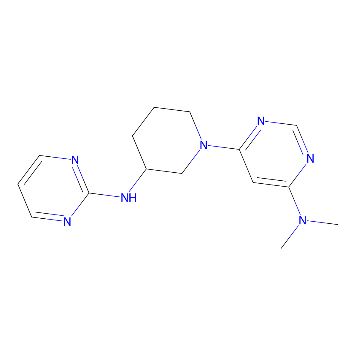 N,N-dimethyl-6-{3-[(pyrimidin-2-yl)amino]piperidin-1-yl}pyrimidin-4-amine molecular structure, CAS 3054609-56-9