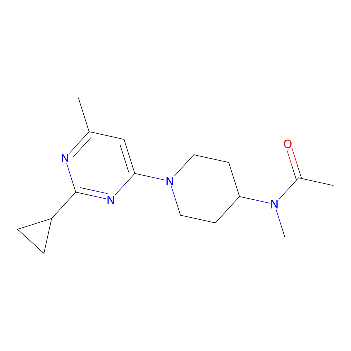 N-[1-(2-cyclopropyl-6-methylpyrimidin-4-yl)piperidin-4-yl]-N-methylacetamide molecular structure, CAS 3054609-64-9