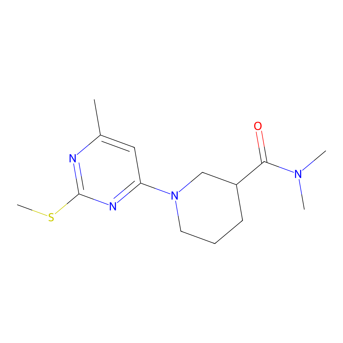 N,N-dimethyl-1-[6-methyl-2-(methylsulfanyl)pyrimidin-4-yl]piperidine-3-carboxamide molecular structure, CAS 3054609-67-2