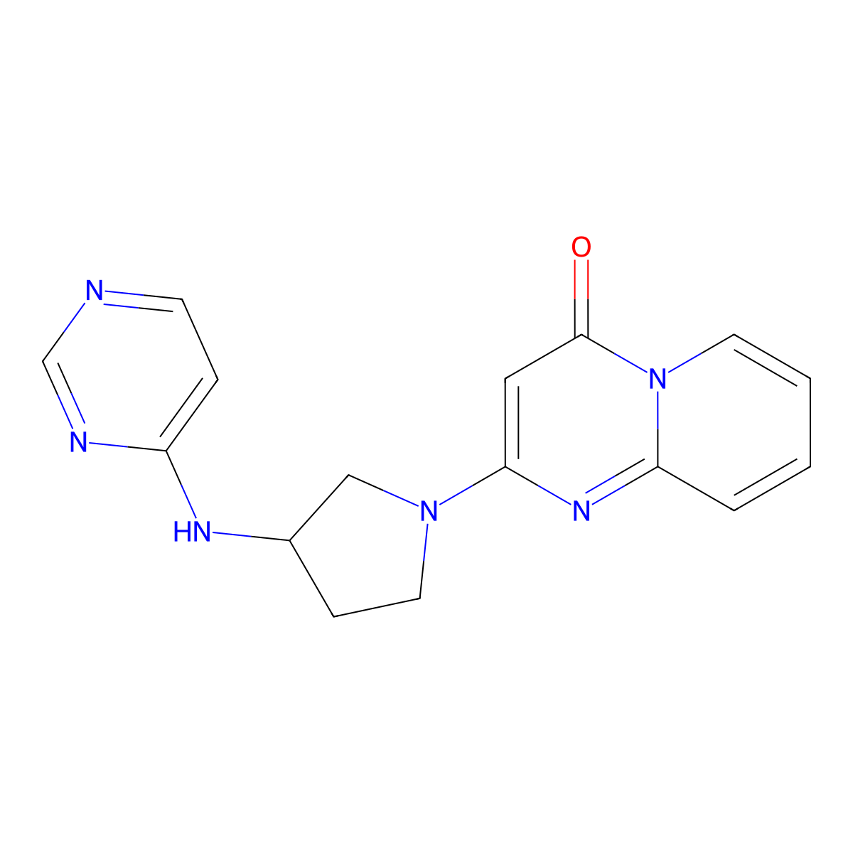 2-{3-[(pyrimidin-4-yl)amino]pyrrolidin-1-yl}-4H-pyrido[1,2-a]pyrimidin-4-one molecular structure, CAS 3054609-68-3