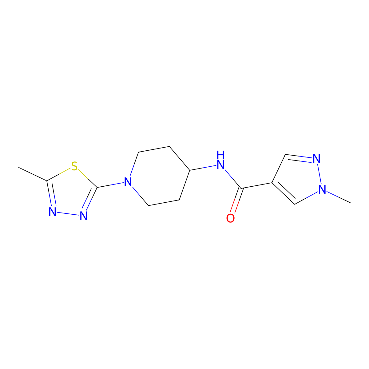 1-methyl-N-[1-(5-methyl-1,3,4-thiadiazol-2-yl)piperidin-4-yl]-1H-pyrazole-4-carboxamide molecular structure, CAS 3054609-74-1