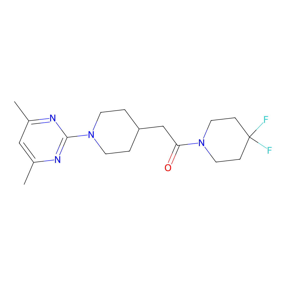 1-(4,4-Difluoropiperidin-1-yl)-2-[1-(4,6-dimethylpyrimidin-2-yl)piperidin-4-yl]ethan-1-one molecular structure, CAS 3054609-78-5