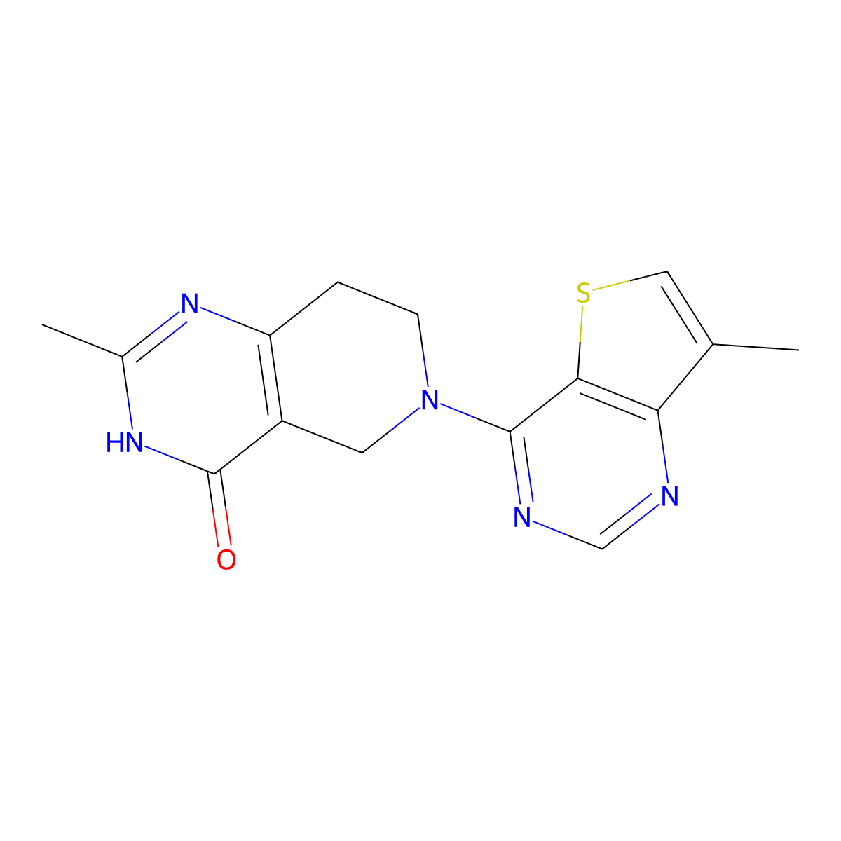 2-methyl-6-{7-methylthieno[3,2-d]pyrimidin-4-yl}-3H,4H,5H,6H,7H,8H-pyrido[4,3-d]pyrimidin-4-one molecular structure, CAS 3054609-79-6
