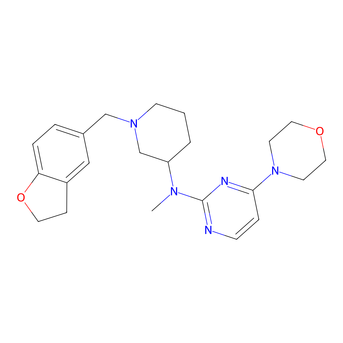 N-{1-[(2,3-dihydro-1-benzofuran-5-yl)methyl]piperidin-3-yl}-N-methyl-4-(morpholin-4-yl)pyrimidin-2-amine molecular structure, CAS 3054609-80-9