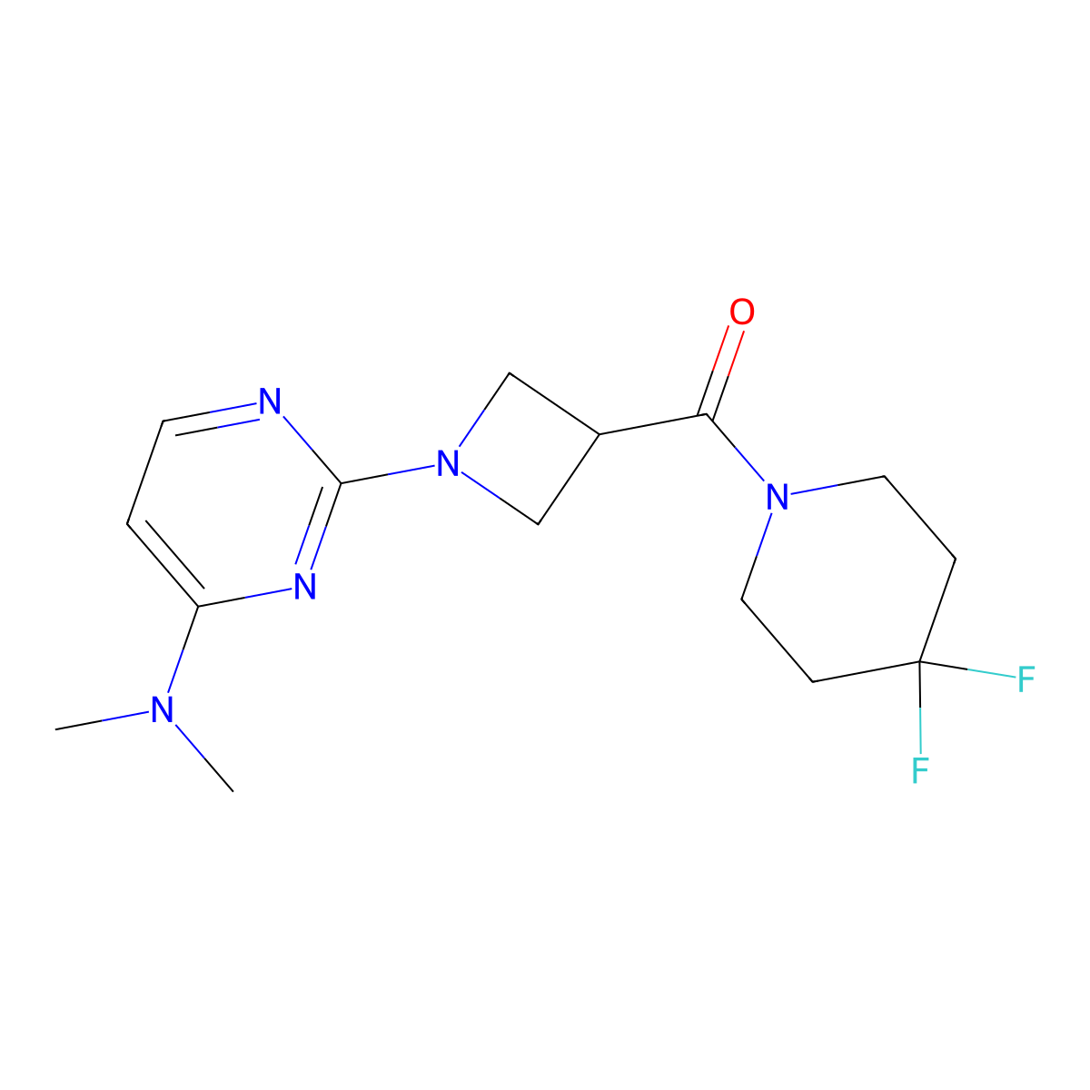 2-[3-(4,4-difluoropiperidine-1-carbonyl)azetidin-1-yl]-N,N-dimethylpyrimidin-4-amine molecular structure, CAS 3054609-84-3