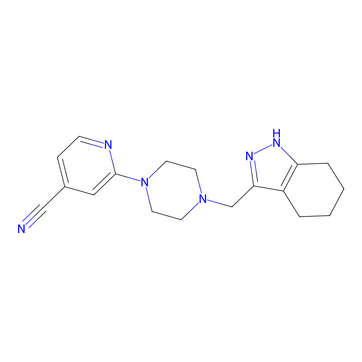 3-[(4-{[3-(difluoromethyl)-1-methyl-1H-pyrazol-4-yl]methyl}piperazin-1-yl)methyl]-4,5,6,7-tetrahydro-1H-indazole molecular structure, CAS 3054609-85-4