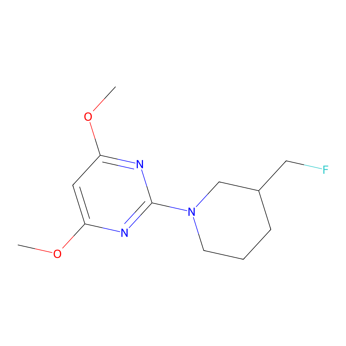 2-[3-(Fluoromethyl)piperidin-1-yl]-4,6-dimethoxypyrimidine molecular structure, CAS 3054609-87-6