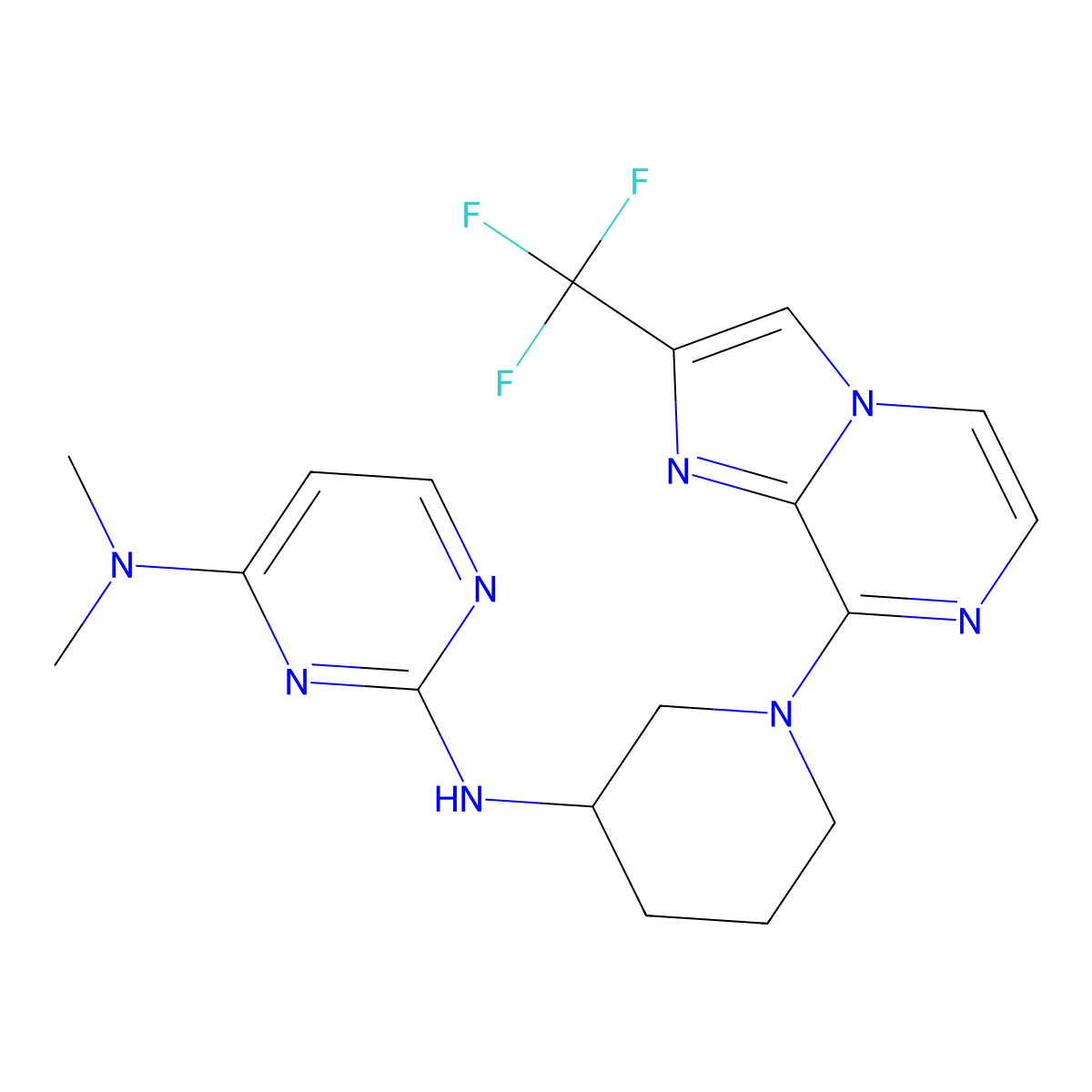 N4,N4-dimethyl-N2-{1-[2-(trifluoromethyl)imidazo[1,2-a]pyrazin-8-yl]piperidin-3-yl}pyrimidine-2,4-diamine molecular structure, CAS 3054609-89-8
