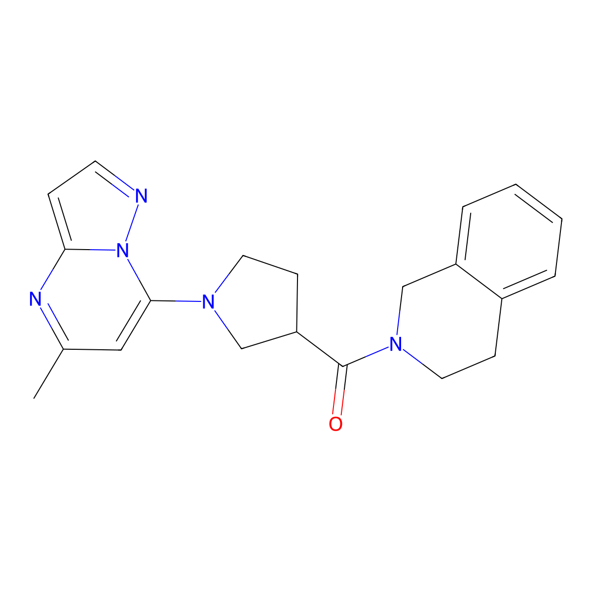 2-(1-{5-Methylpyrazolo[1,5-a]pyrimidin-7-yl}pyrrolidine-3-carbonyl)-1,2,3,4-tetrahydroisoquinoline molecular structure, CAS 3054609-92-3