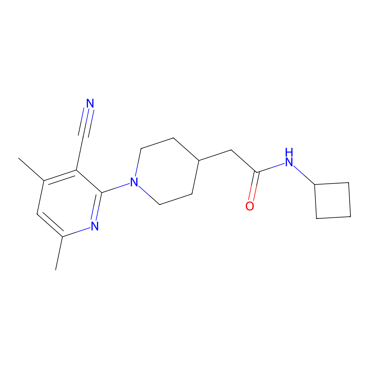 2-[1-(3-cyano-4,6-dimethylpyridin-2-yl)piperidin-4-yl]-N-cyclobutylacetamide molecular structure, CAS 3054609-93-4
