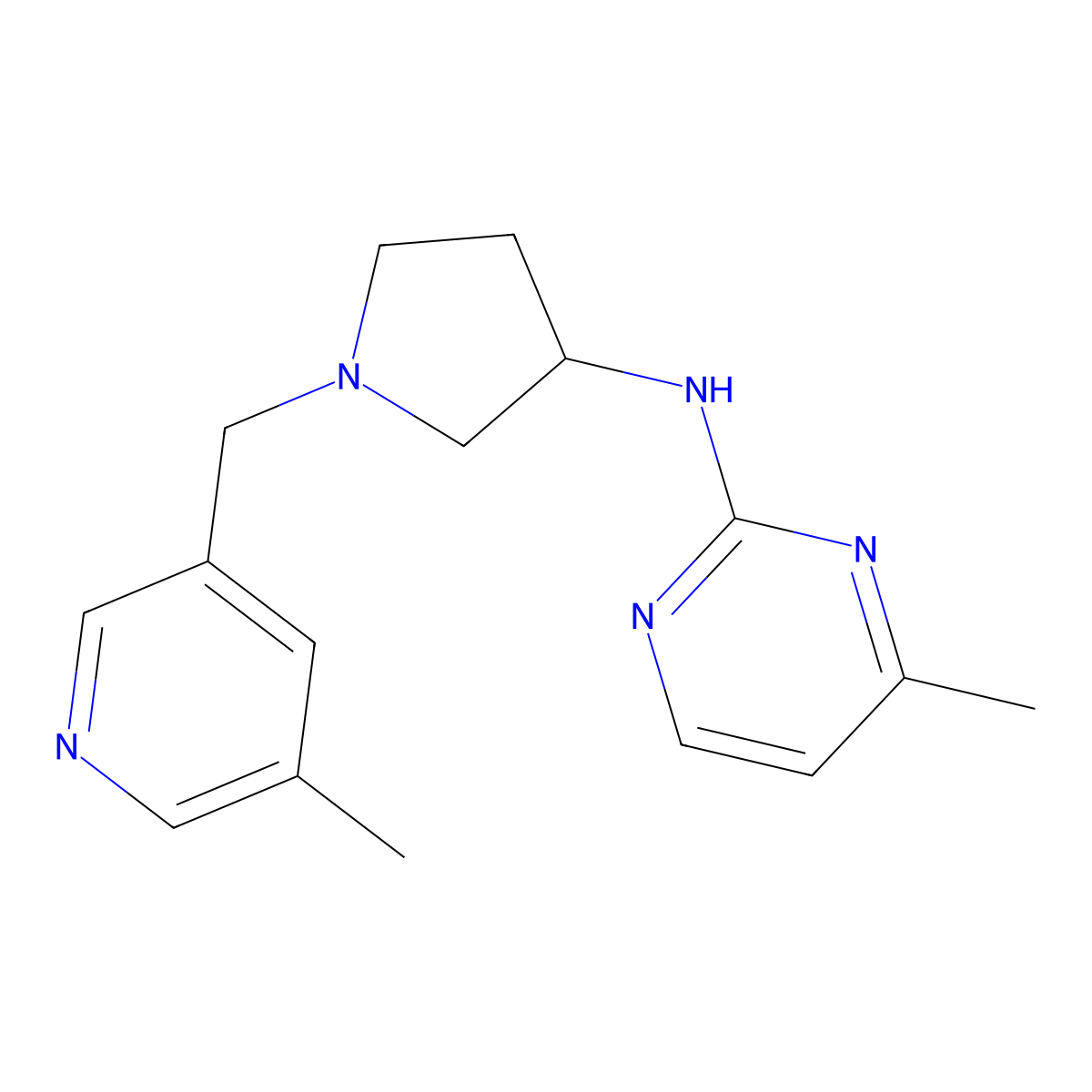 4-methyl-N-{1-[(5-methylpyridin-3-yl)methyl]pyrrolidin-3-yl}pyrimidin-2-amine molecular structure, CAS 3054609-94-5