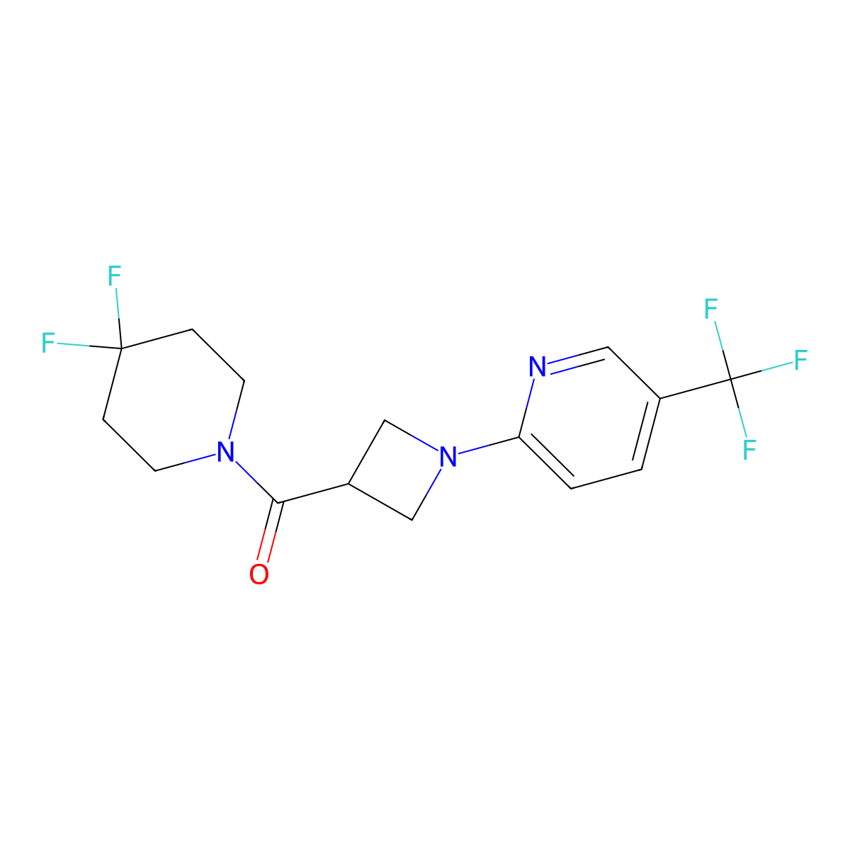 2-[3-(4,4-Difluoropiperidine-1-carbonyl)azetidin-1-yl]-5-(trifluoromethyl)pyridine molecular structure, CAS 3054609-95-6