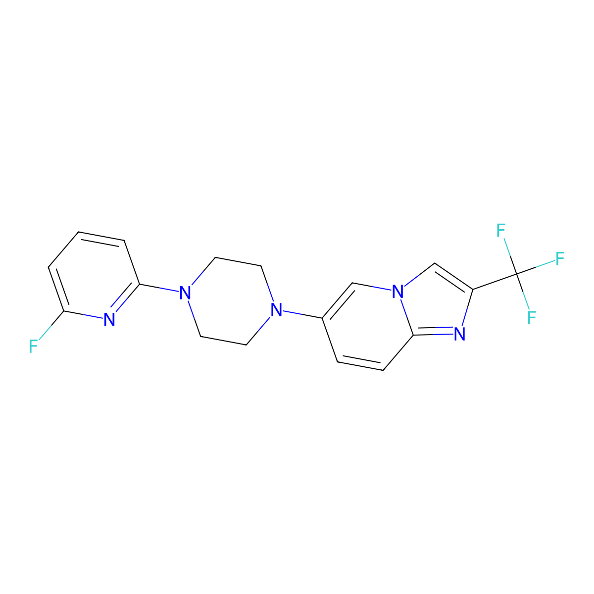 1-(6-Fluoropyridin-2-yl)-4-[2-(trifluoromethyl)imidazo[1,2-a]pyridin-6-yl]piperazine molecular structure, CAS 3054610-02-2